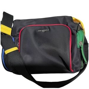 Karl Lagerfeld Paris Retro Nylon Black and Multi Color Crossbody/ Shoulder Bag